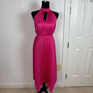 Petal‎ & Pup Pink Satin Halter Neck Pleated Maxi Dress Size 2 NEW